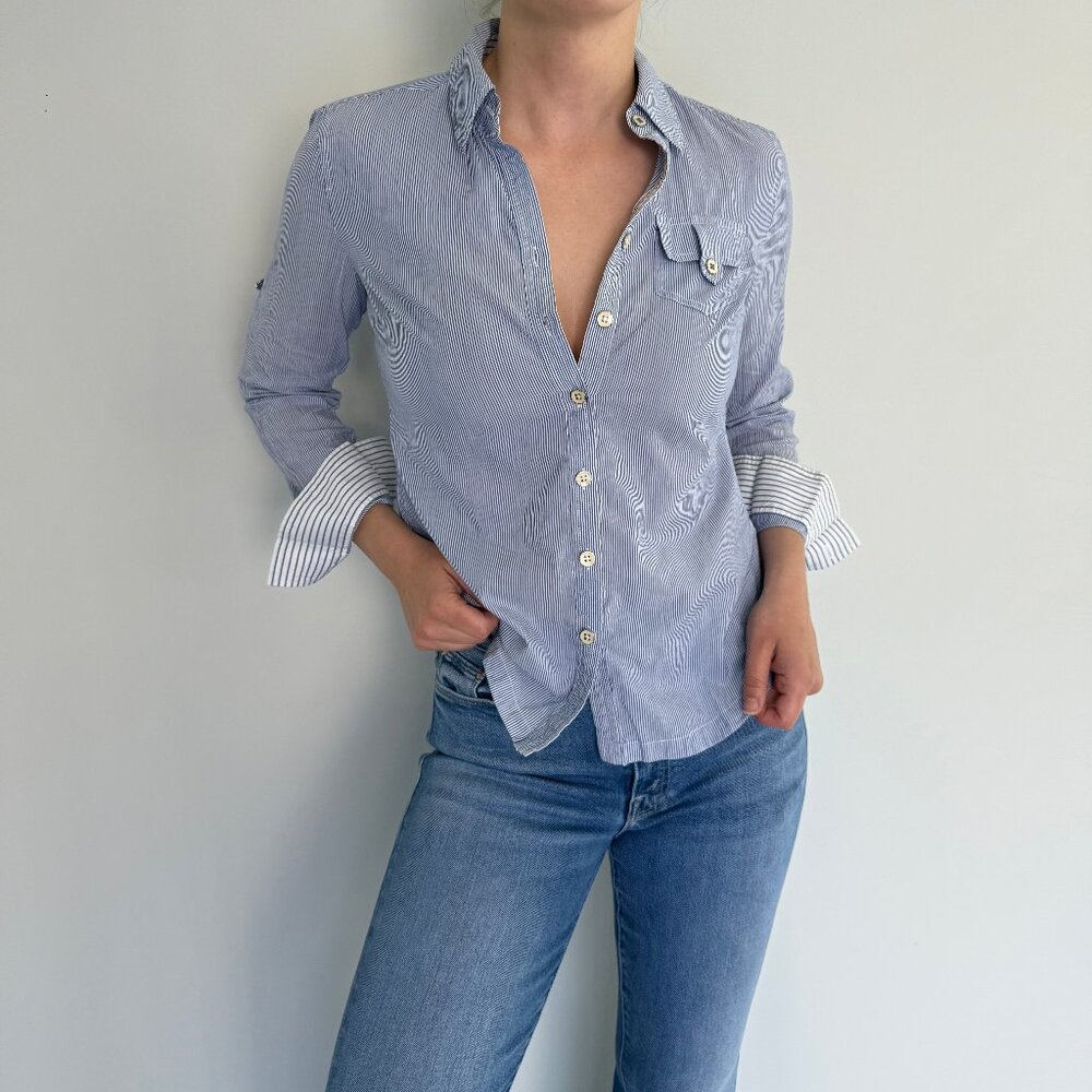 Banana Republic Striped Button Down Cotton Silk Size XS